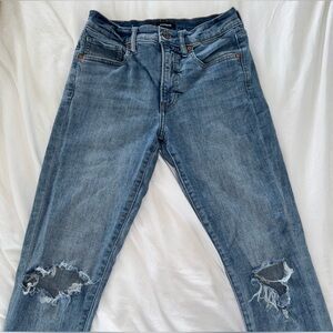 Express Blue Skinny Jeans with Distressed Details